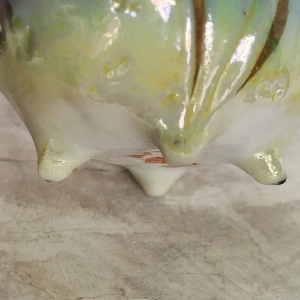 Miniature Ruffle Edge Tea Cup Saucer Blue Seaweed Yellow Gold Gilded Blowfish
